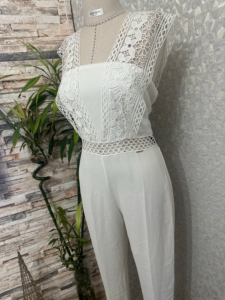 Dantel Detaylı Beyaz Kadın Uzun Tulum - Görsel 4