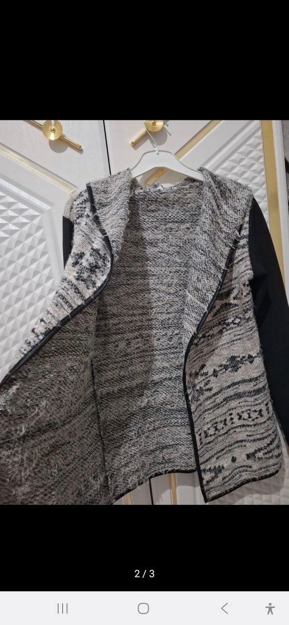 Gri Desenli  Örgü Kadın Hırka - Görsel 2