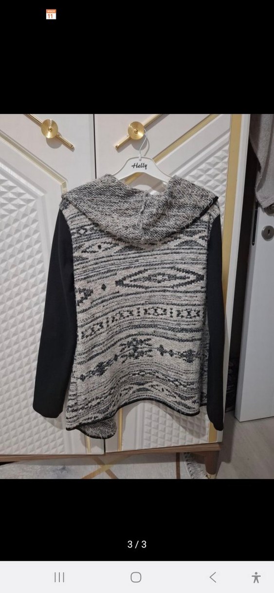 Gri Desenli  Örgü Kadın Hırka - Görsel 3