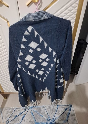 Bohem Gri Örgü Salaş Midi Hırka - Görsel 3