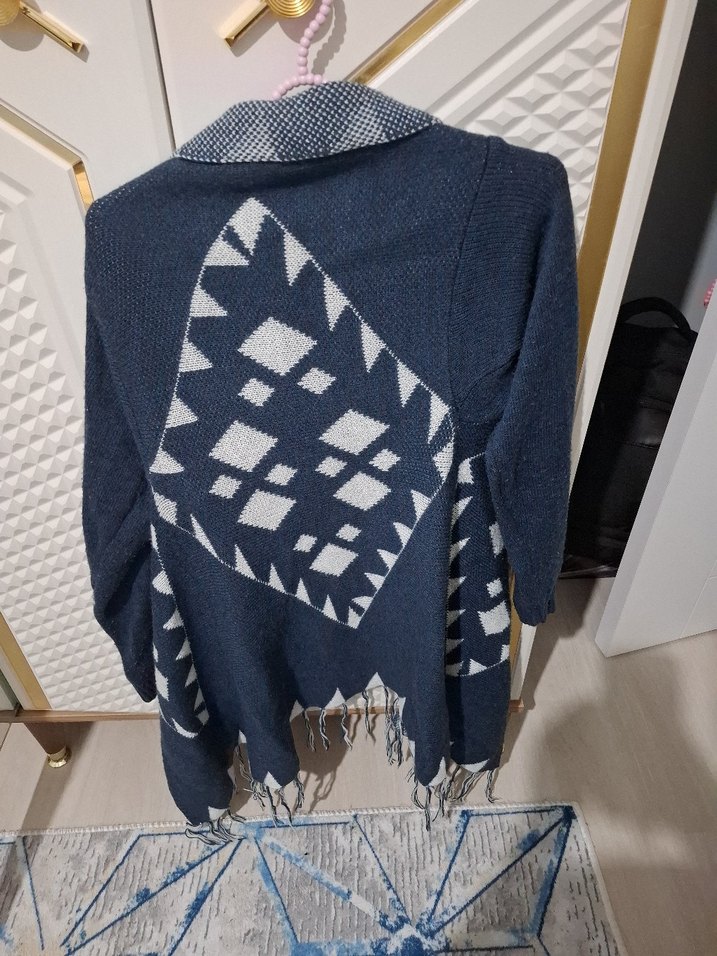 Bohem Gri Örgü Salaş Midi Hırka - Görsel 3