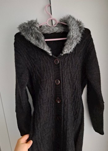 Gri Uzun Kollu Kürklü Kadın Hırka - Görsel 2