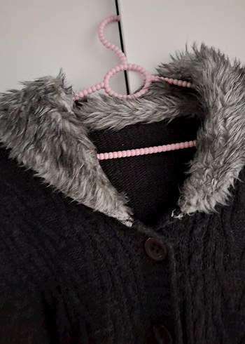 Gri Uzun Kollu Kürklü Kadın Hırka - Görsel 3