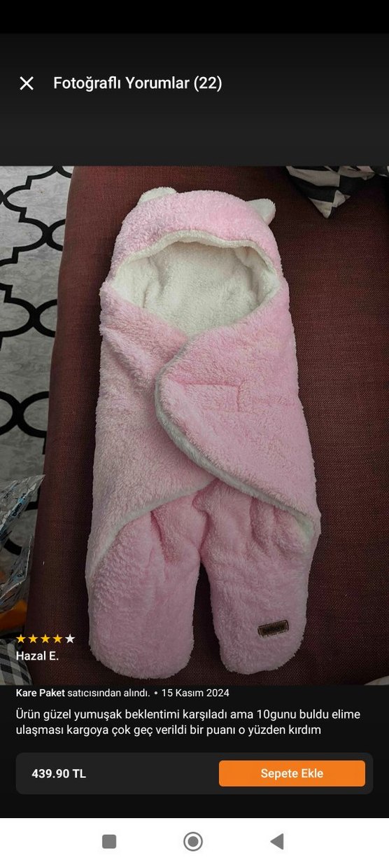 Pembe Kapüşonlu  partikli Bebek tulumu - Görsel 2