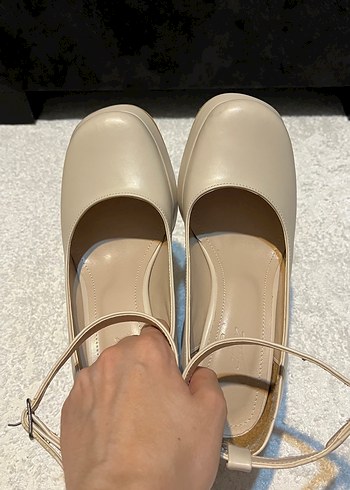 Bej Kalın Topuklu Kadın Ayakkabı - Görsel 6