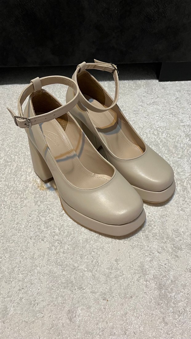 Bej Kalın Topuklu Kadın Ayakkabı - Görsel 2