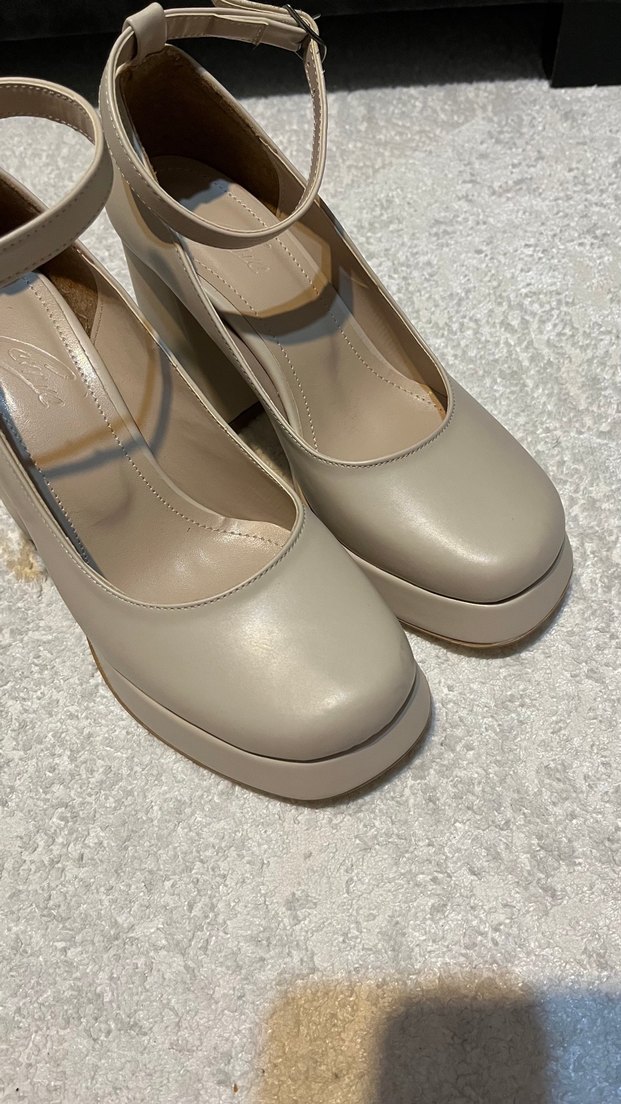 Bej Kalın Topuklu Kadın Ayakkabı - Görsel 3