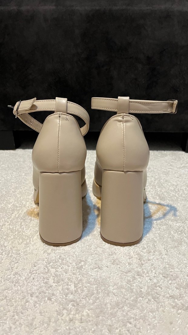 Bej Kalın Topuklu Kadın Ayakkabı - Görsel 5