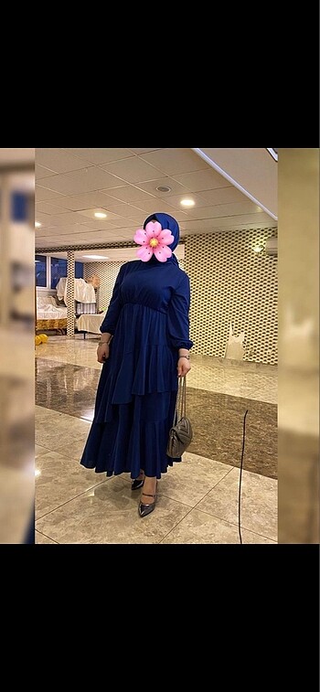 Volan katlı mavi özel gün elbisesi