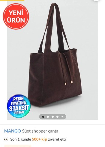 MANGO Kahverengi Süet Shopper Çanta