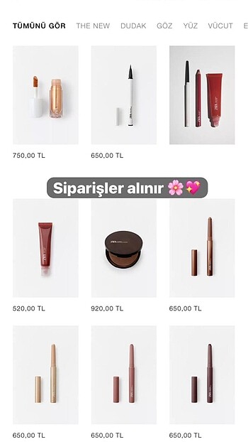 Zara ürünleri şipariş alınır