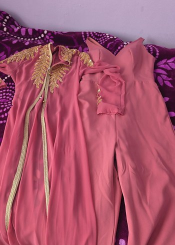 Abiye Pembe Nakışlı Bohem Straplez Uzun Elbise