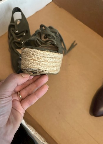 37 Beden haki Renk Kadın Süet Dolgu Topuklu Sandalet