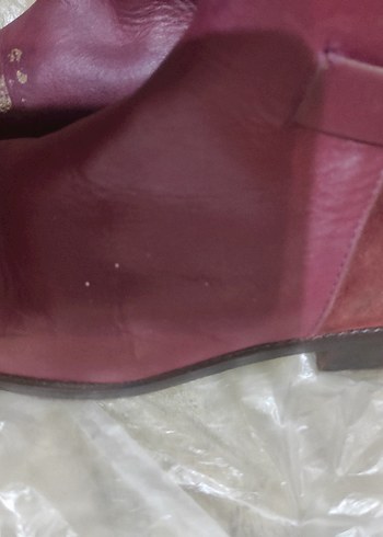 Zara Bordo Deri Dolgu Topuklu Kadın Bot