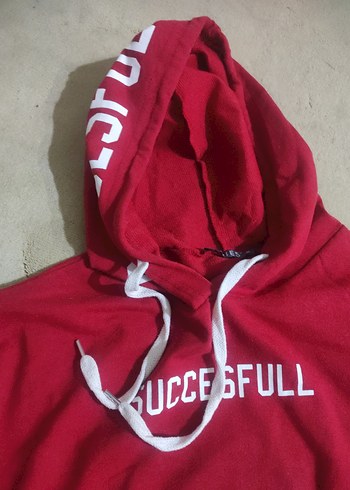 m Beden kırmızı Renk Rahat Kesim Kırmızı Kapüşonlu Kadın Sweatshirt