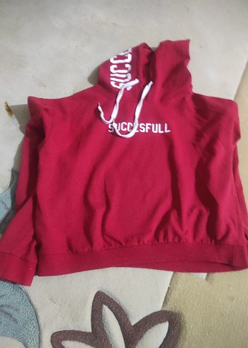 Rahat Kesim Kırmızı Kapüşonlu Kadın Sweatshirt