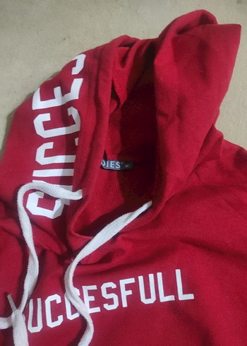 m Beden Rahat Kesim Kırmızı Kapüşonlu Kadın Sweatshirt