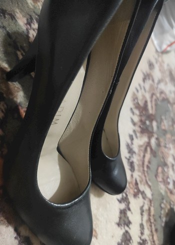 Siyah Deri Klasik Topuklu Kadın Stiletto - Görsel 2