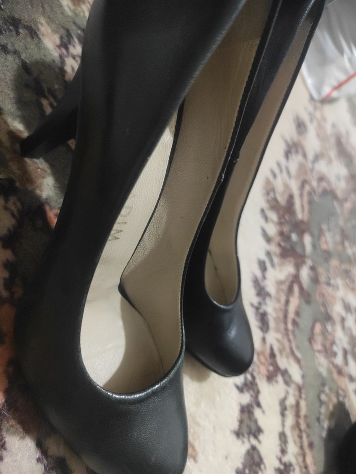 Siyah Deri Klasik Topuklu Kadın Stiletto - Görsel 2