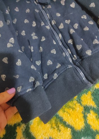 Kız Çocuk Kapüşonlu Fermuarlı Mavi Ceket - Görsel 2