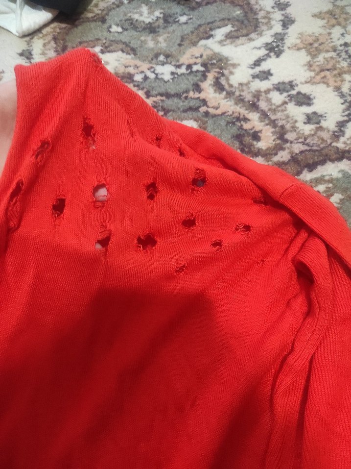 Kırmızı Uzun Kollu Salaş Triko Bluz - Görsel 3