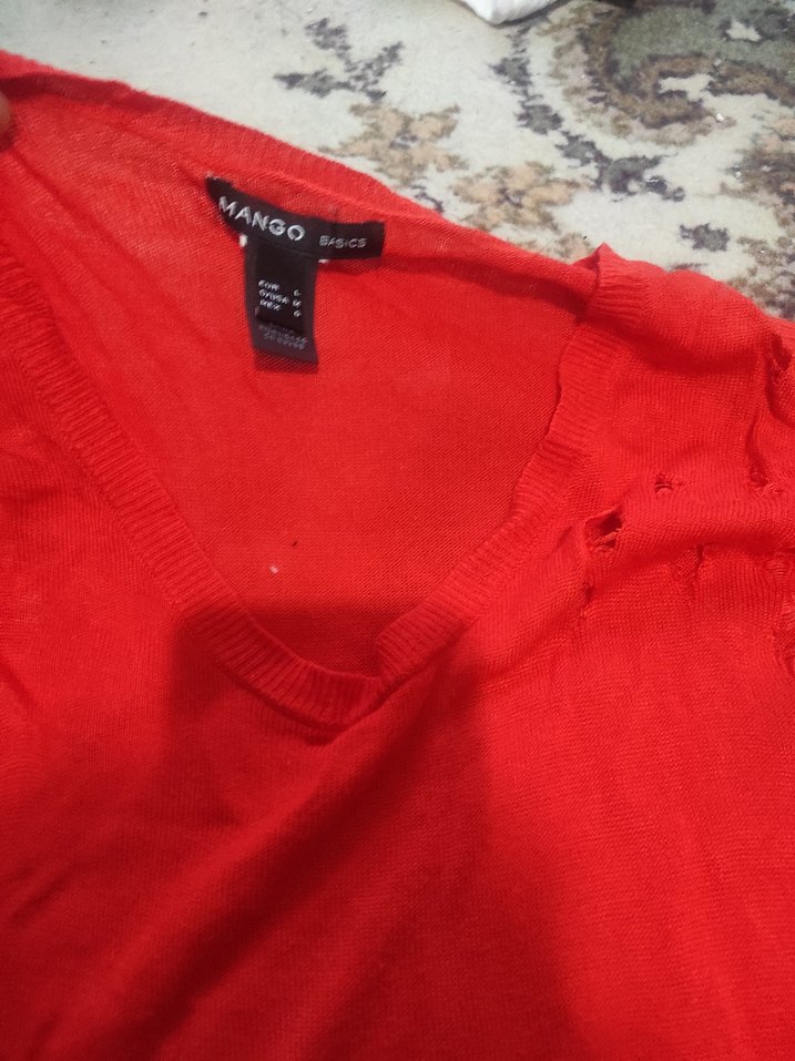 Kırmızı Uzun Kollu Salaş Triko Bluz - Görsel 4