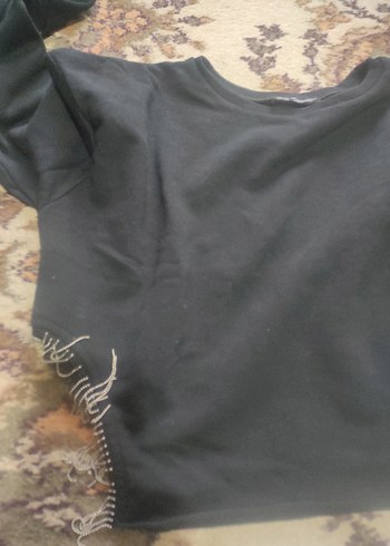 Düğmeli Siyah Kadın Sweatshirt - Görsel 2