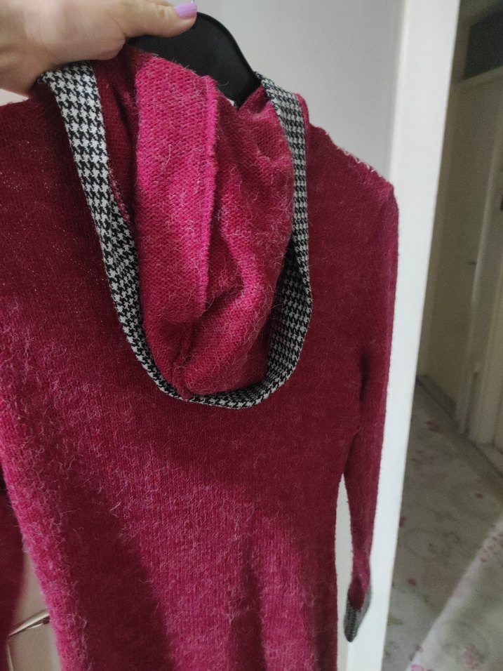 uzun triko hırka kapşonlu - Görsel 4