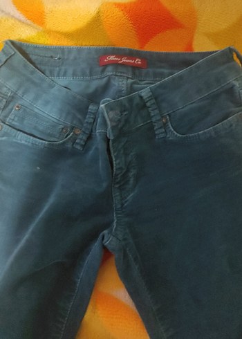 Düğmeli Koyu Mavi Batik Desenli Kadın kadife Pantolon - Görsel 5