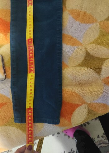 Düğmeli Koyu Mavi Batik Desenli Kadın kadife Pantolon - Görsel 4