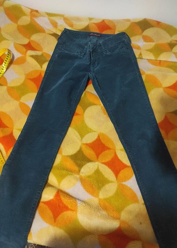 Düğmeli Koyu Mavi Batik Desenli Kadın kadife Pantolon - Görsel 2