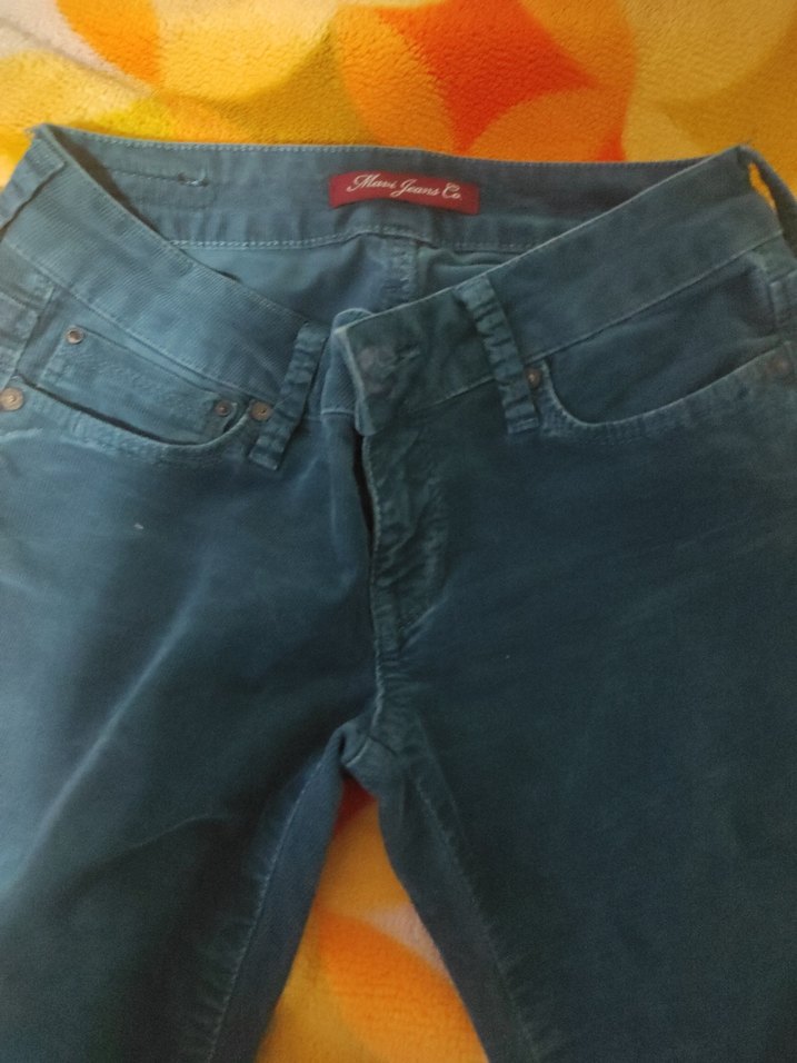 Düğmeli Koyu Mavi Batik Desenli Kadın kadife Pantolon - Görsel 5