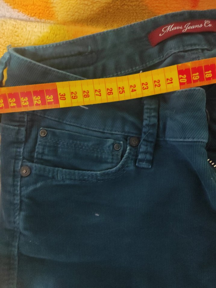 Düğmeli Koyu Mavi Batik Desenli Kadın kadife Pantolon - Görsel 3