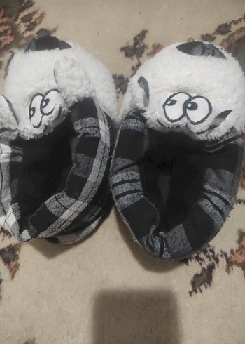 Kız Çocuk Peluş Ev Terliği Beyaz Gri - Görsel 2