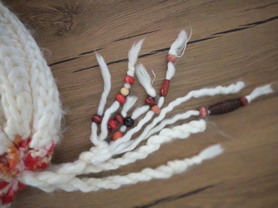 Beyaz Örgü Bohem Kadın Bere - Görsel 3