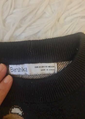 Bershka Kahverengi Ayıcık Desenli Triko Kazak