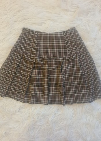 xs Beden bershka Kahverengi Ekose Mini Etek