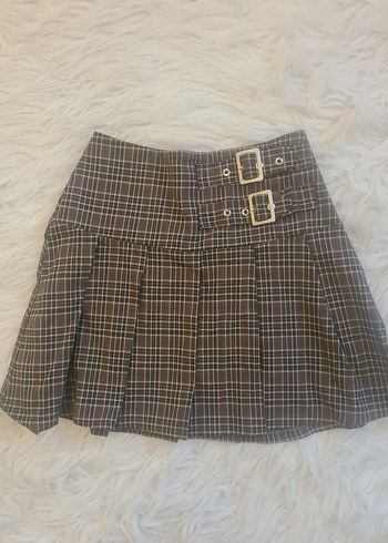 bershka Kahverengi Ekose Mini Etek