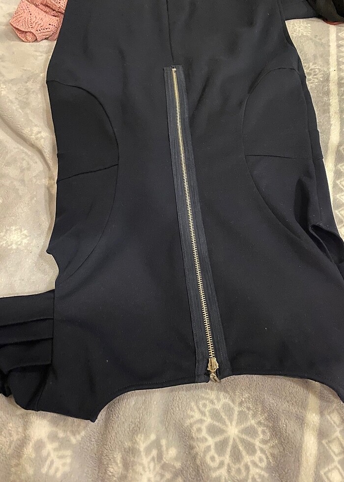 Lacivert kol detaylı arkası fermuarlı abiye elbise - Görsel 4