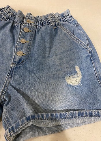 Düğmeli Koyu Mavi Kadın Denim Mini Şort - Görsel 2