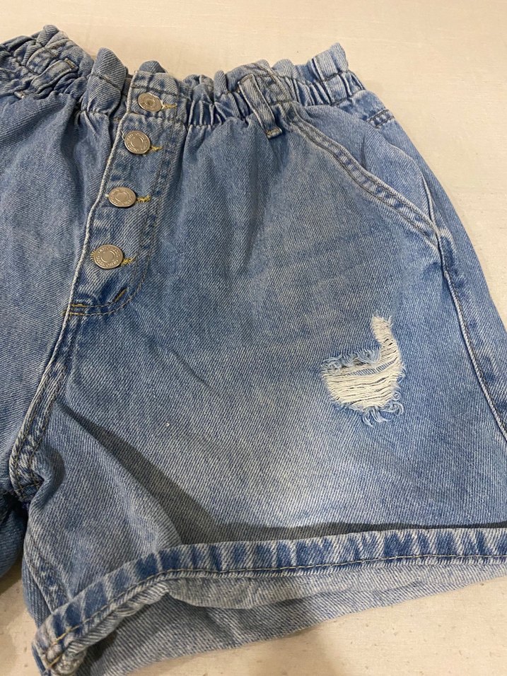 Düğmeli Koyu Mavi Kadın Denim Mini Şort - Görsel 2