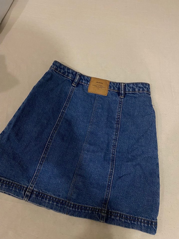 Düğmeli Mavi Denim Mini Etek - Görsel 2