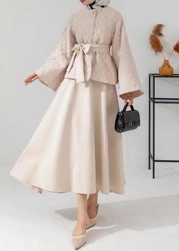 Kuşaklı Bej Kadın ikili takım - Görsel 2