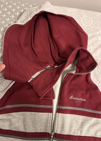 Bordo Fermuarlı Ceket Kapüşonlu
