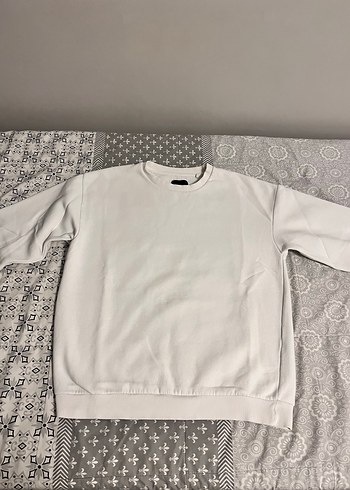 Bershka Beyaz Pamuklu Basic Sweatshirt