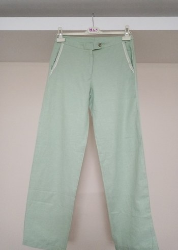 Kadın Yeşil Keten Regular Fit Pantolon - Görsel 5