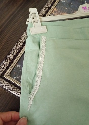 Kadın Yeşil Keten Regular Fit Pantolon - Görsel 7