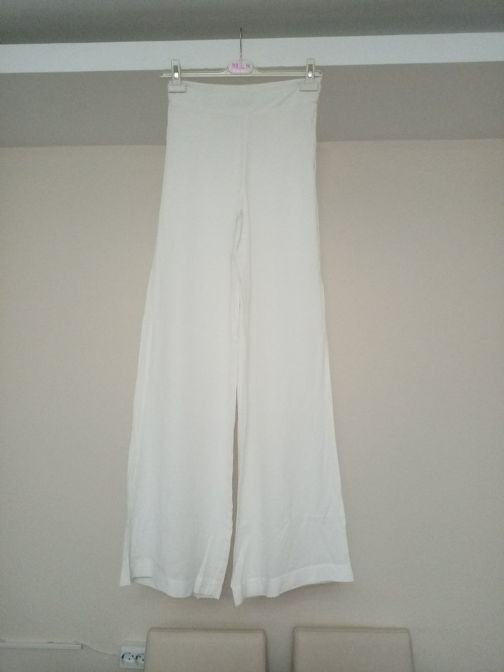 Kadın Beyaz Uzun Regular Fit Kumaş Pantolon - Görsel 3