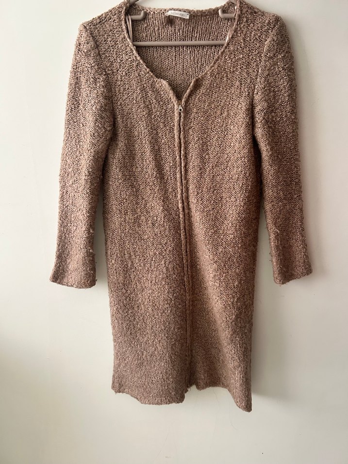 Bej Triko Midi Hırka, Uzun Kollu, Basic - Görsel 3