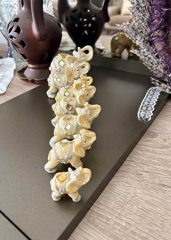 Süslemeli Camel Rengi Fil Figürü - Görsel 4